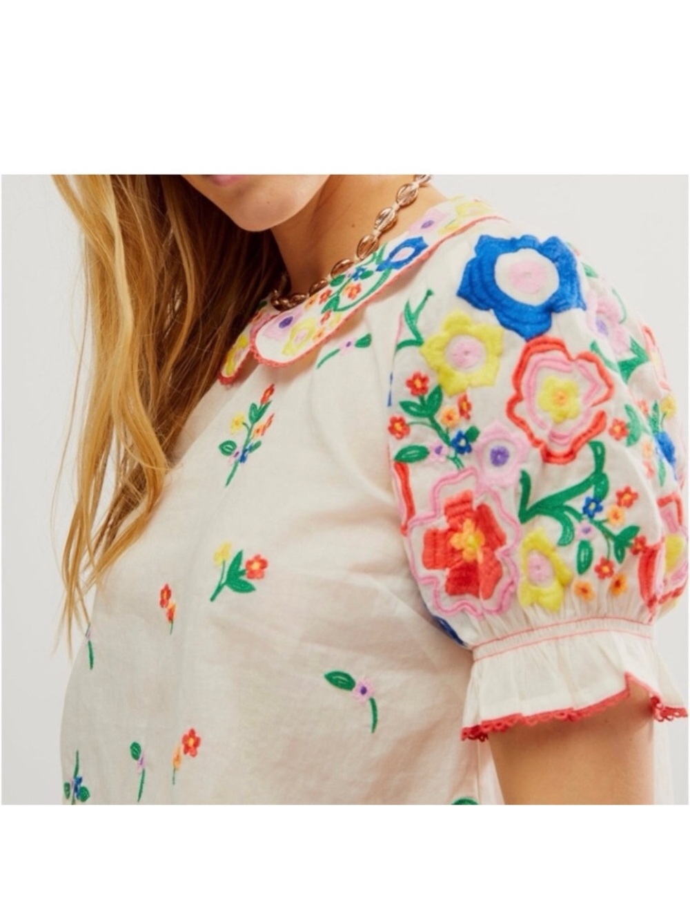 Bloggers fave Free People Flowers of Love embroidered sheer top ecru SZ small - Picture 7 of 16
